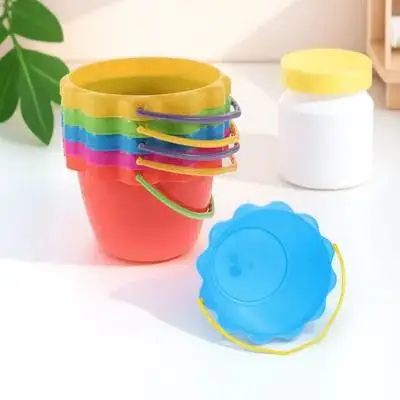 6pcs Beach Sand Buckets Multi-Use Portable Lightweight Pails For Outdoor Water Play Summer Beach Activities Digging