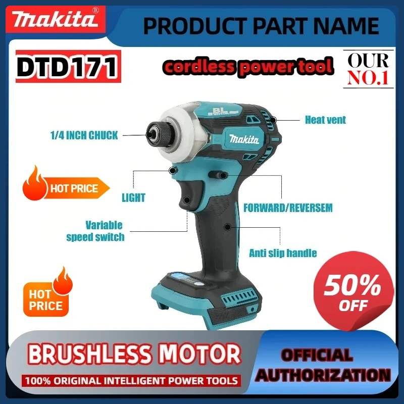 Makita Original DTD171 18v Impact Driver Cordless Brushless Electric Screwdriver Rechargable Drill Driver Makita Power Tool