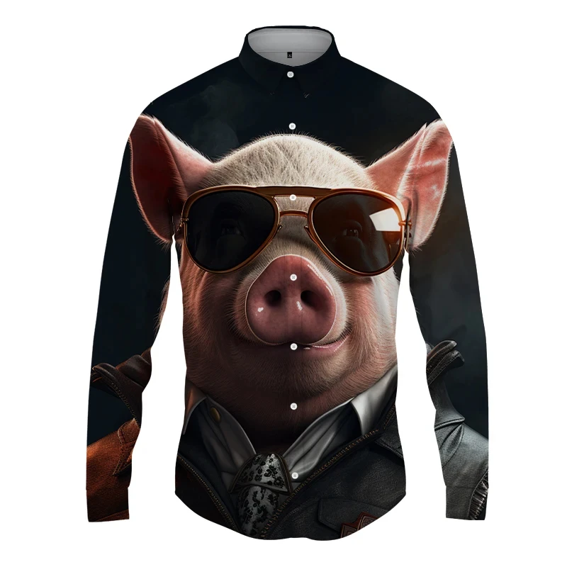 Spoof Animal Lapel Men Shirt 3D Printed Man/Women Casual Fashion Long Sleeves Shirts Button Streetwear Oversized Unisex Clothing