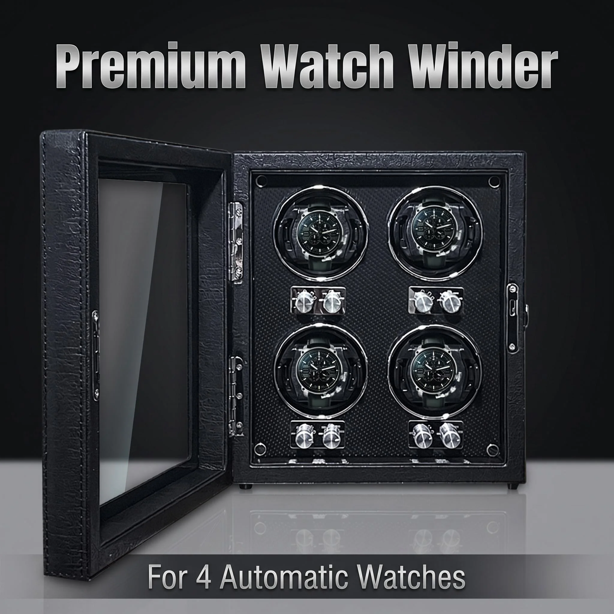 

Premium PU Leather Watch Winder with Key Lock & Transparent Glass Door, Automatic Watch Storage Box for Mechanical Watches
