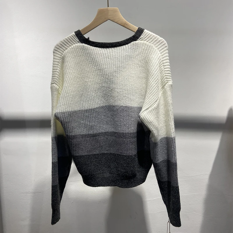 2025 mujeres piel de zorro Real decoración exterior niña otoño colorido suéter tejido abrigo de manga larga