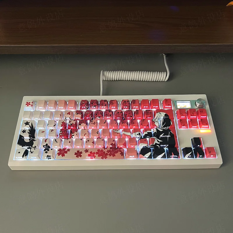 130 Keys Keycaps Side-word Light Transmission Cherry Height PBT Thermal Sublimation For 61 68 87 98 104 108 Mechanical Keyboard