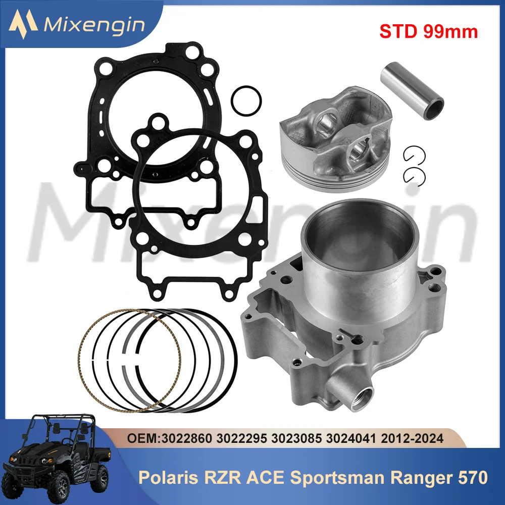 STD 99mm 570cc Motorcycle Cylinder Piston Gasket Rebuild Kit For Polaris Ranger Scrambler ACE RZR 570 2012-2024 3022860 3024041