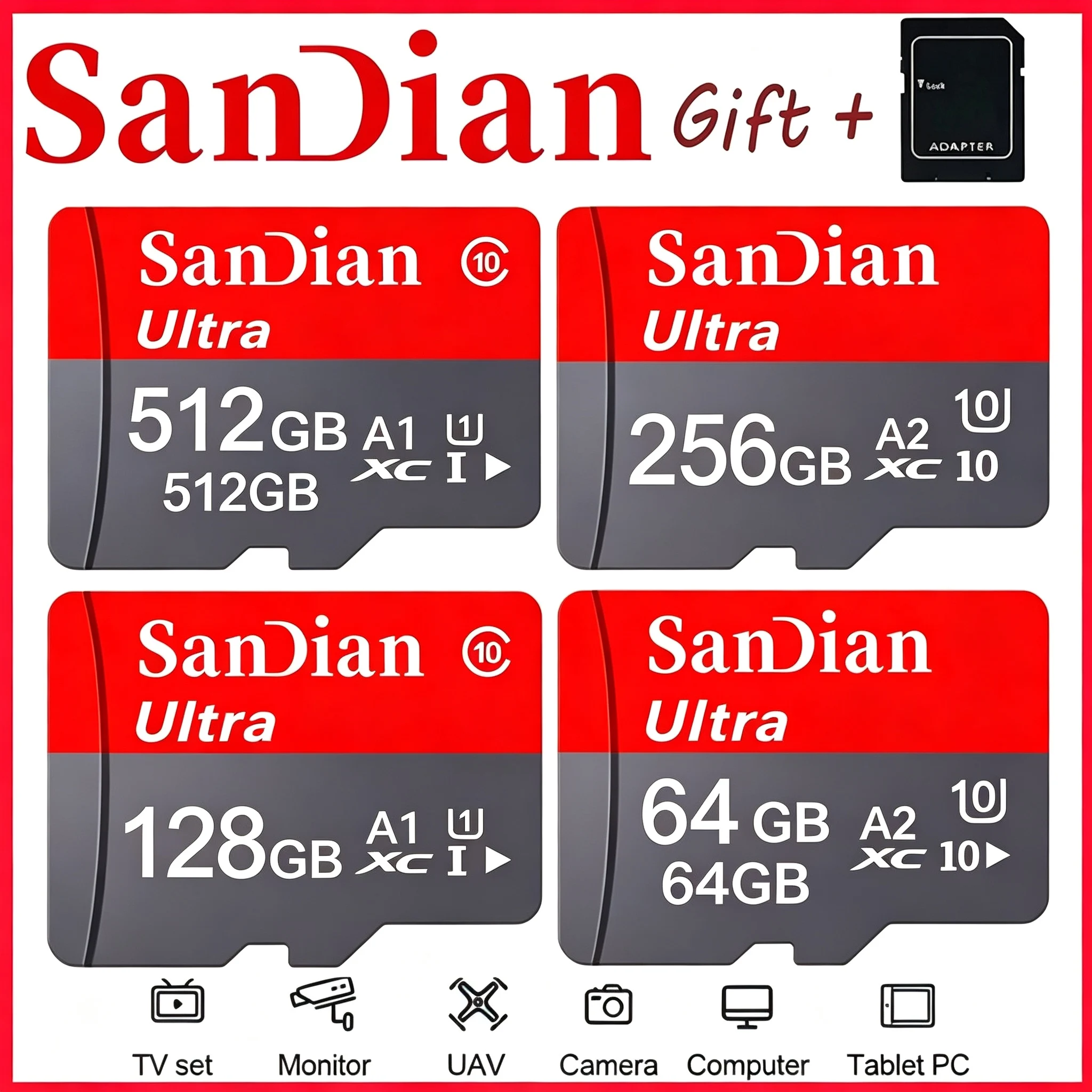 SD Cards 256GB 64GB 128GB 32GB TF Cards Memory Card Micro TF SD Card U3 V60 8K for Speaker/Digital Frame/MP3 Player/Recorder