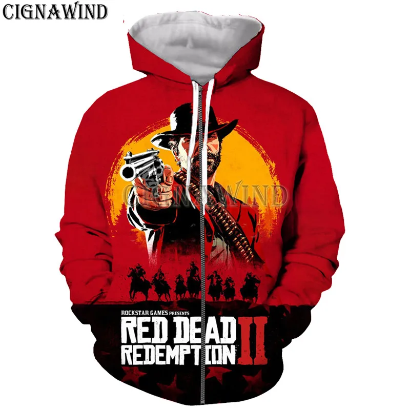 New Red Dead Redemption 2 Mens Zip Hoodies Gaming Hoodies 3D Printed Tops Oversized Fashion Mens Jackets Streetwear Menswear