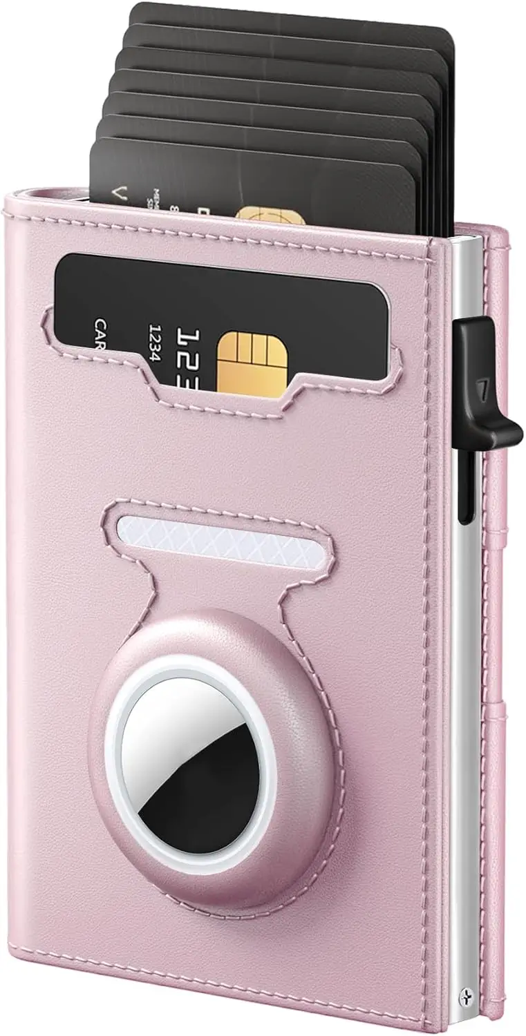 

Тонкий RFID-кошелек для женщин с держателем для AirTag - защита от кражи, тройное сложение, премиальная кожа, ультратонкий, с окошком для ID-карты