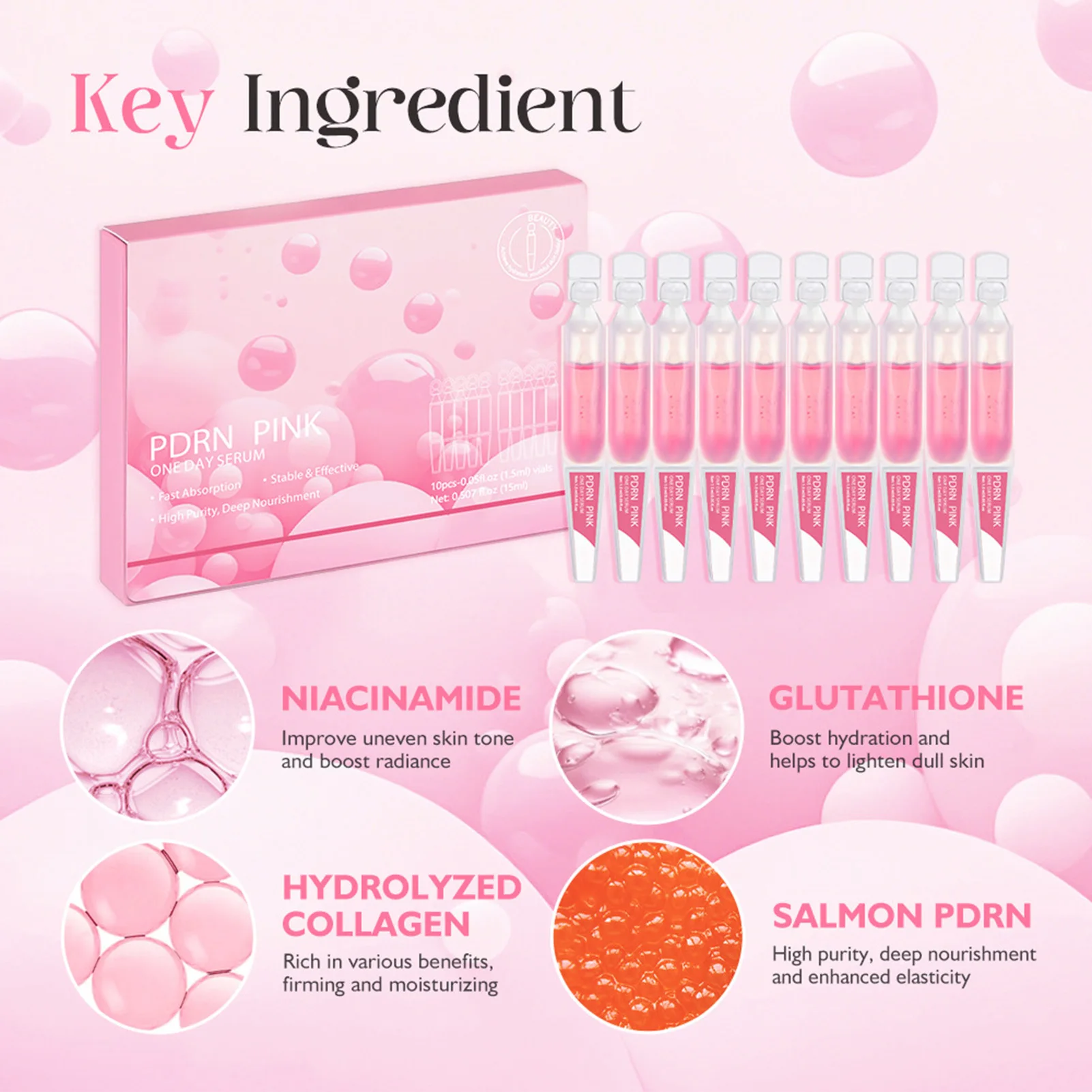 Pdrn Pink One Day Ampoules Instants Skin Boost Facial Essences Anti-Aging Skin Repairing Brightening For All Skin Types Women
