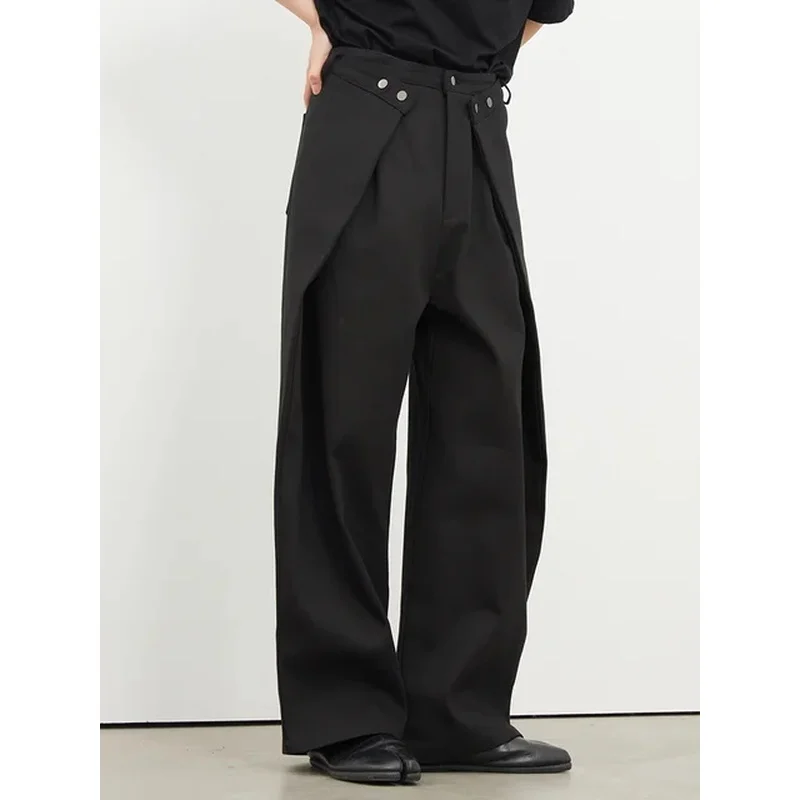 

High Waist Black Pleated Button Long Wide Leg Pants New Loose Fit Trousers Women Fashion Tide Spring Autumn