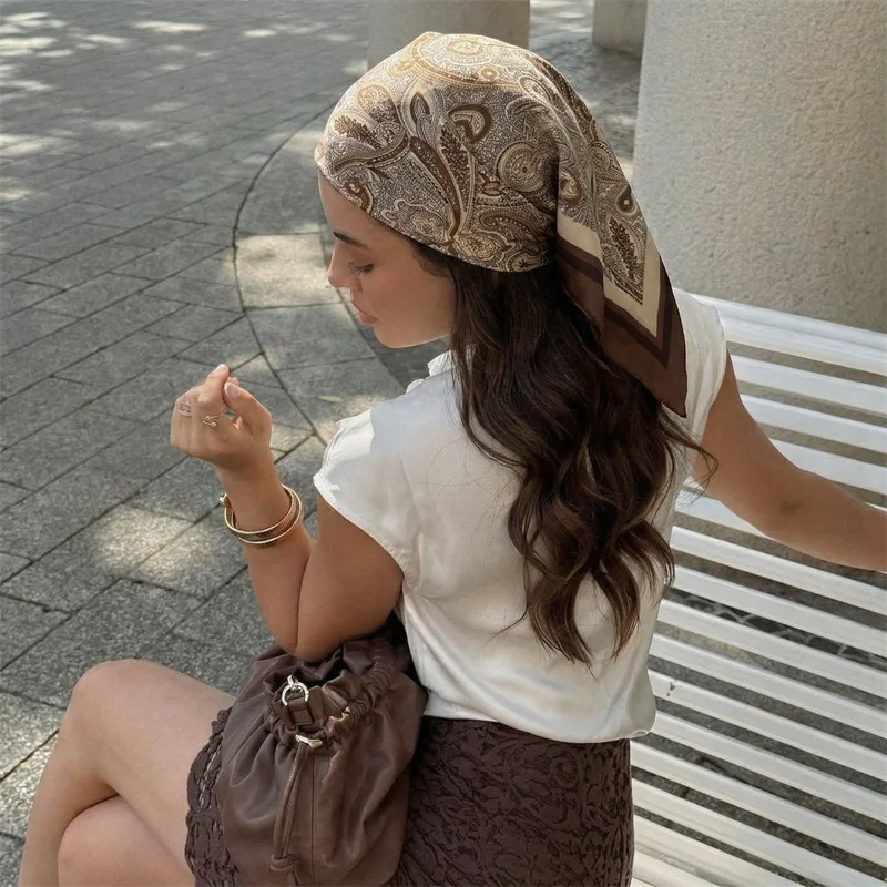 Luxury Paisley Silk Satin Head Scarf For Women Plaid Print Kerchief Neck Scarfs Square Shawls and Wrpas Scarves For Ladies 70cm image 5