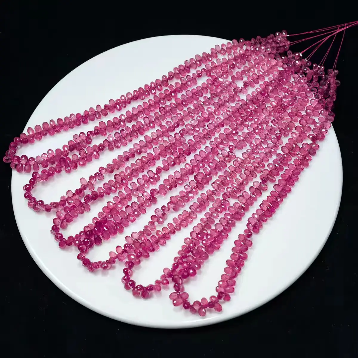 35cm 6A Pink Sapphire Faceted Drop Roundelle Beads for Jewelry Making Necklace Wholesale FPPJ