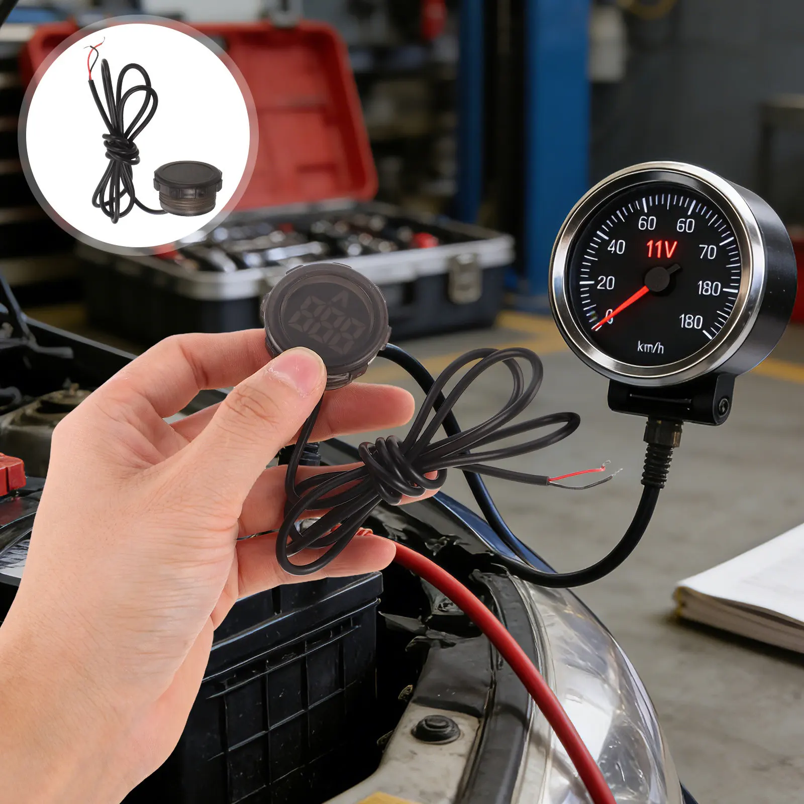 3-Digit Digital Round Dc Voltage Meter Red LED Display Waterproof Reverse Connection Protection Two-Wire Voltmeter Electrical