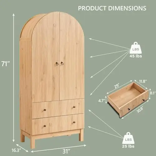 خزانة مخزن مقوسة مخددة، طول 71 بوصة مع أرفف قابلة للتعديل ودرجين، وحدة تخزين المطبخ قائمة بذاتها