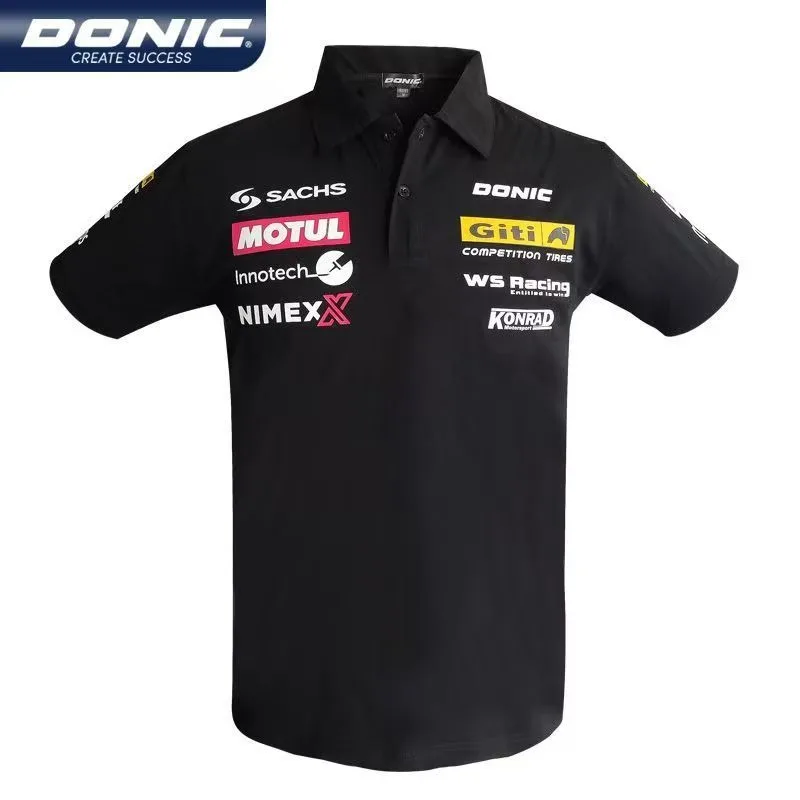 DONIC Table Tennis Clothing Short Sleeve Collar T-shirt Elastic Cotton Men's and Women's Summer Breathable and Comfortable 83224