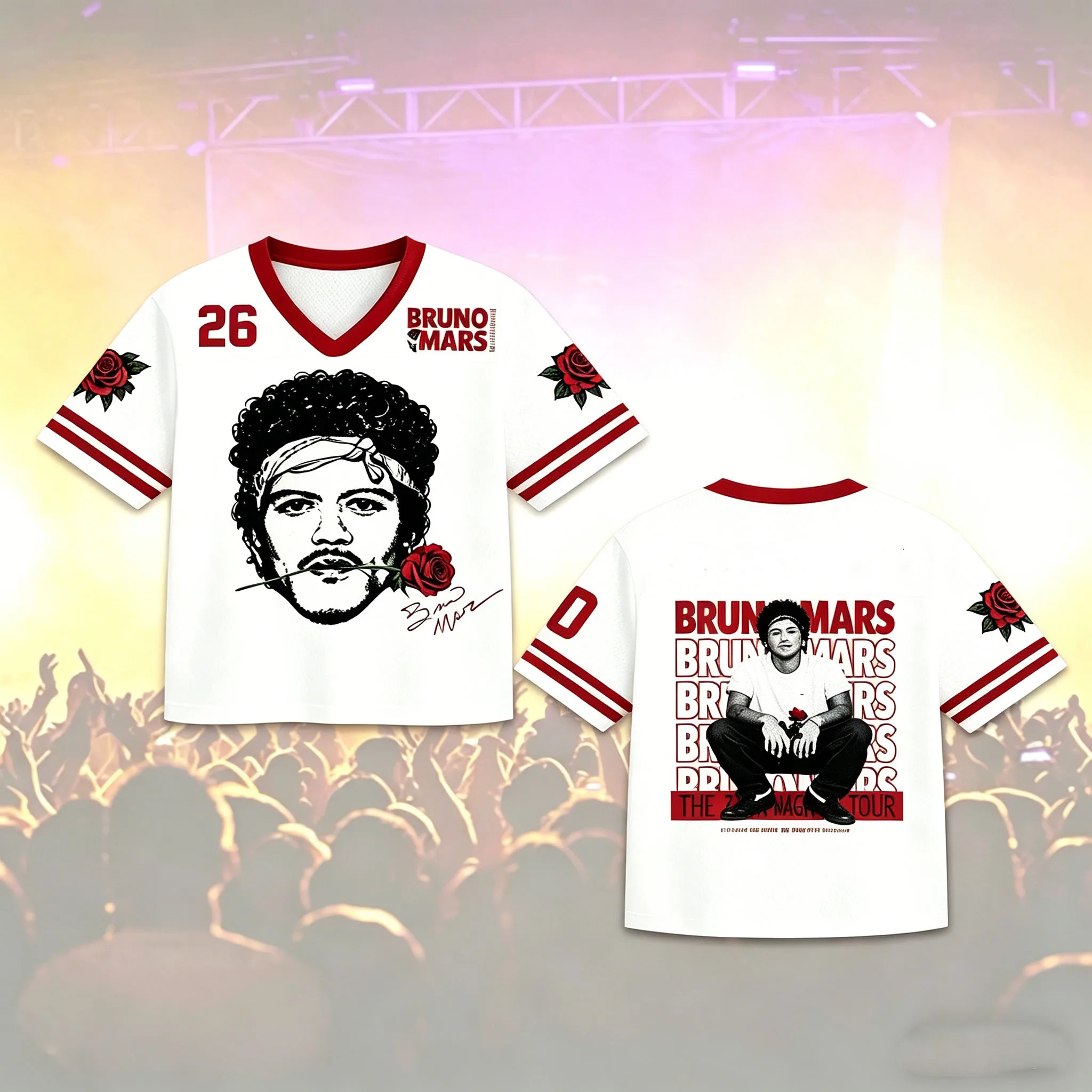 Bruno Mars The Romantic Tour 2026 Camiseta de béisbol unisex de manga corta, ropa informal estilo hip hop para fanáticos, mercancía para adultos y niños