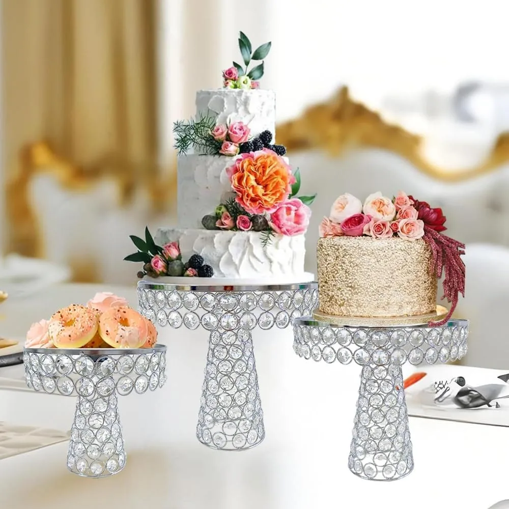 

Gold Round Mirror Cake stands Set Cake Holder with Crystal Beads – Multipurpose Dessert Stand Dessert Table Display for Wedding