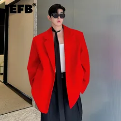 IEFB New Trendy Men's Blazer Turn-down Collar Red Korean Style Male Clothing Temperament Fog-faced Velvet Suit Jacket 9C7543