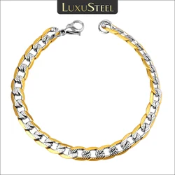 LUXUSTEEL Men's Bracelet 6mm/8mm/10mm Cuban Link Chain Golden Color Mix Silver Color Stainless Steel Unisex Wrist Jewelry 22cm