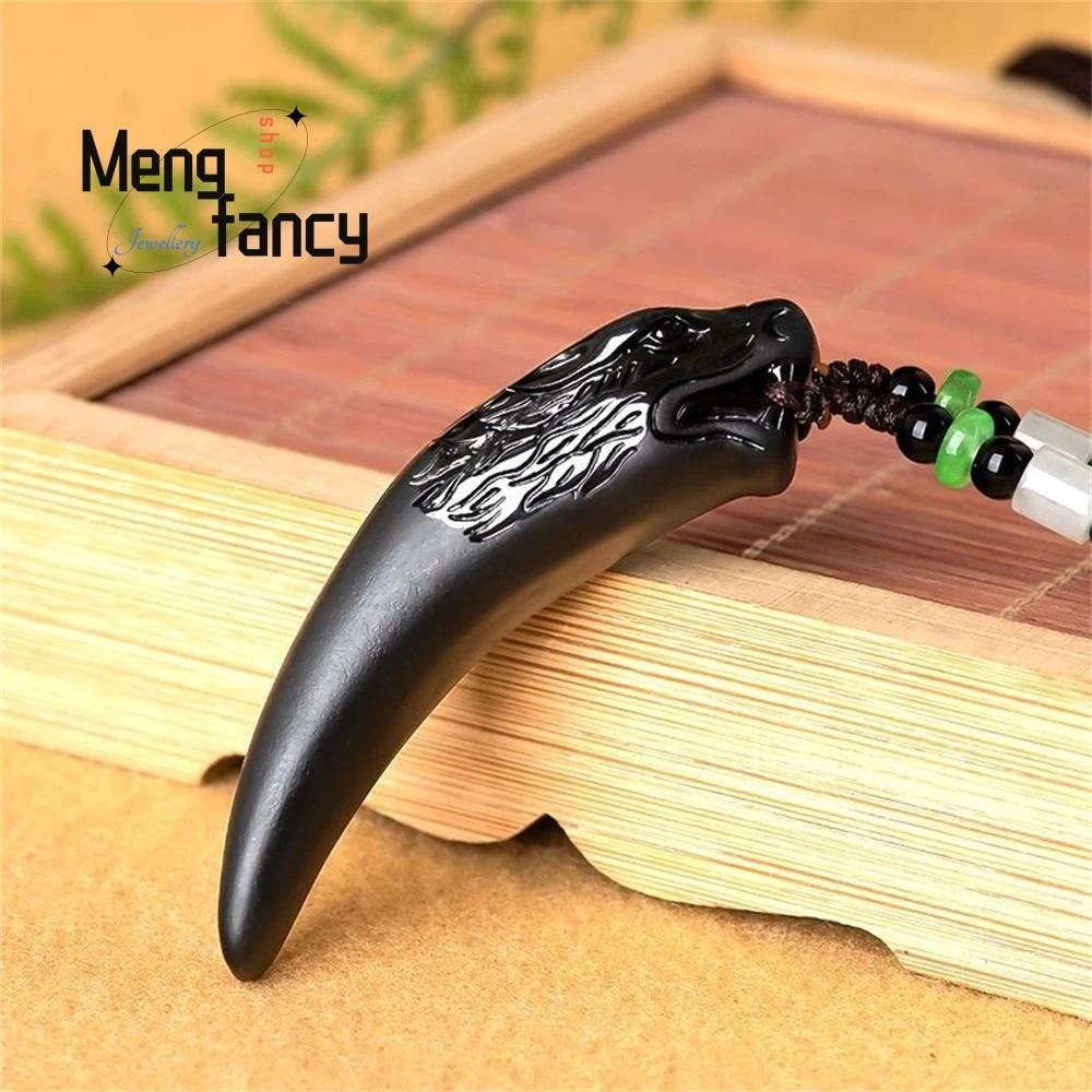 Authentic Natural A Goods Jade Ink Jade Tiger Tooth Jade Pendant Fashion High-grade Men's Pendant Jade Jewelry Luxury Necklace - Image 2