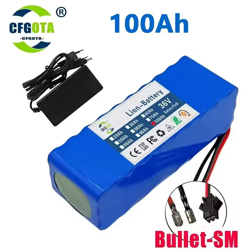 36V 100Ah 18650 battery pack 10S3P 100000mAh built-in 15A BMS, 250W-500W battery+42V 2a charger image 3