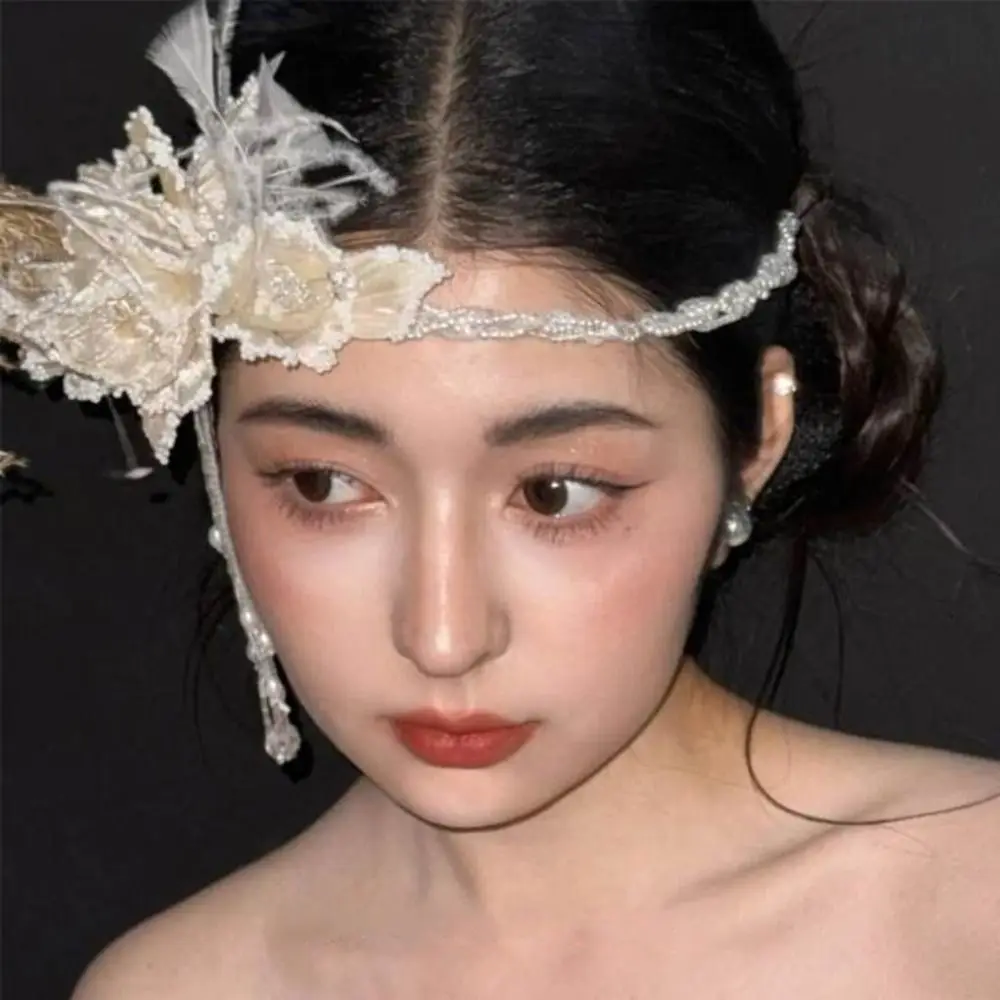 

Versatile Exquisite Bridal Headbands Feather Pearls Bride Headress Flower Luxury Wedding Headwear Bride Accessories
