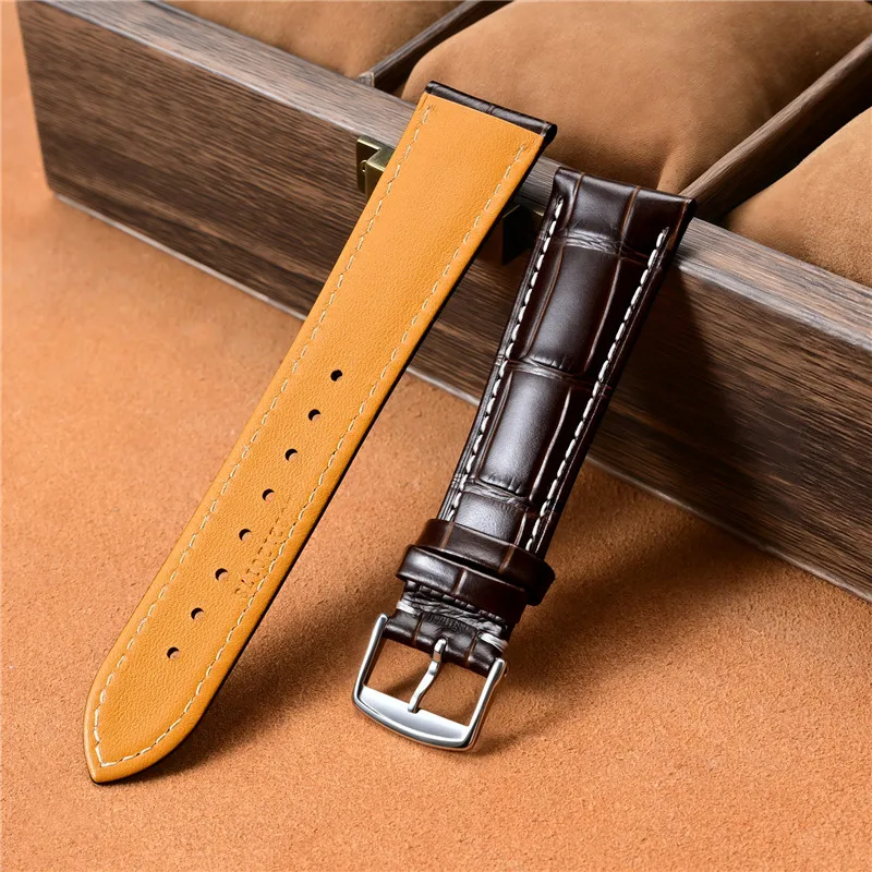 Bracelet universel en cuir de vache, 13 14 15 18 19 20 21 22mm, pour Longines pour DW hommes femmes rétro marron, Bracelet de montre en cuir véritable