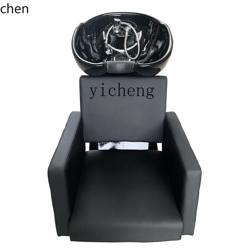 YFY Barber Shop Shampoo Chair Half Lying Deep Basin Flushing Bed Hair Salon Shampoo Chair Ceramic Basin 5