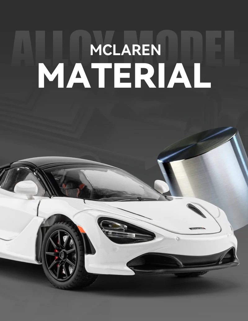 1/24 Scale 720S Racing Sports Car Alloy Model Toy Diecast Vehicle Metal Fast Furious Sound Light Collect Kid Birthday Gift Deco