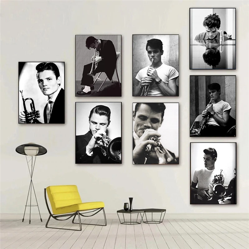 Cold Jazz Trumpet Player Chet Baker Vintage Photograph Poster Jazz Live Music Prints Canvas Painting Wall Art Picture Home Decor