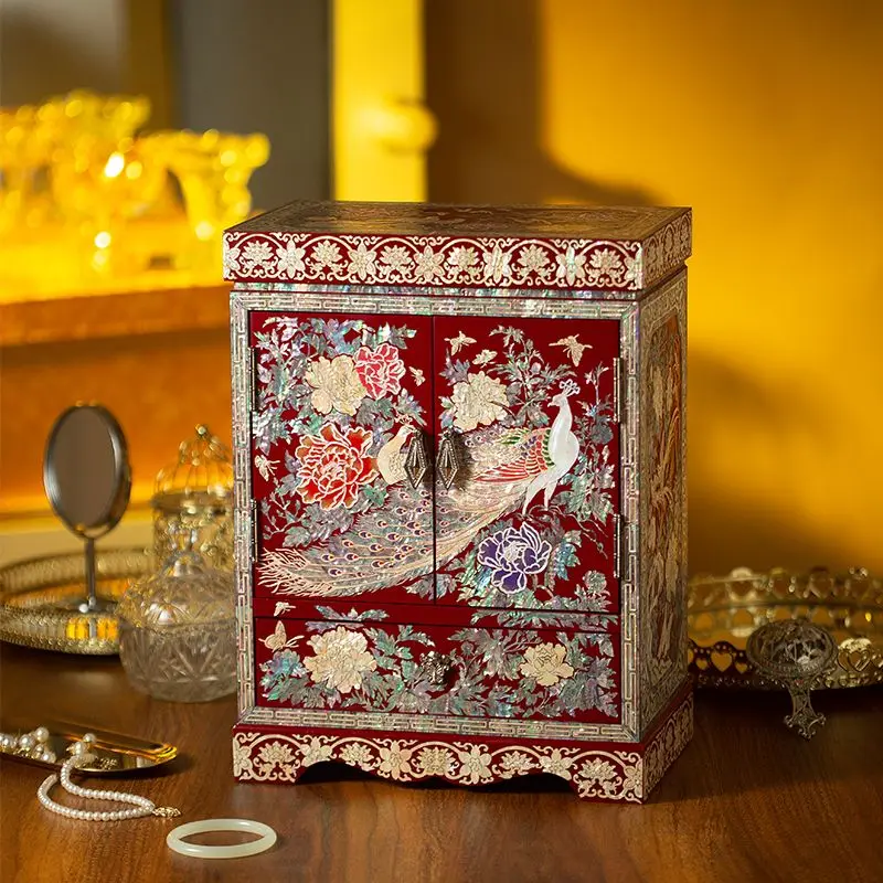 Retro jewelry box, ear jewelry jewelry cabinet, light luxury large-capacity multi-layer storage box, wedding gift.