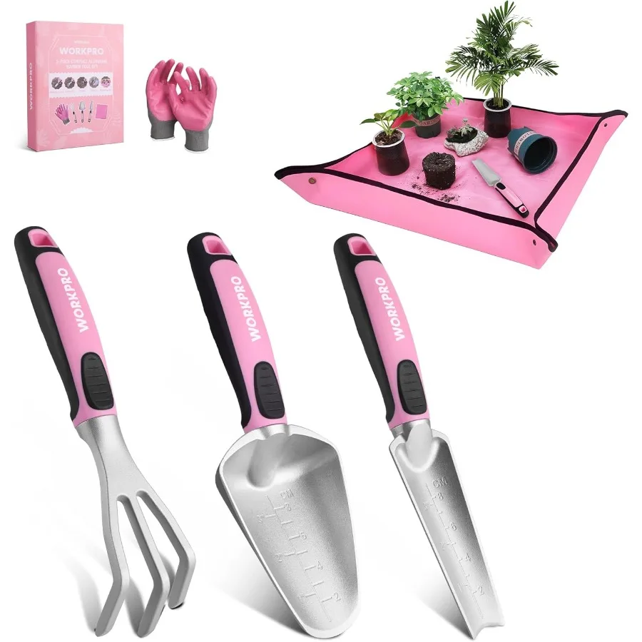 

5PCS Garden Tool Set Powder Coating Compact Aluminum Gardening Tool Set with Repotting Mat Outdoor Garden Hand Tools Ideal Gar