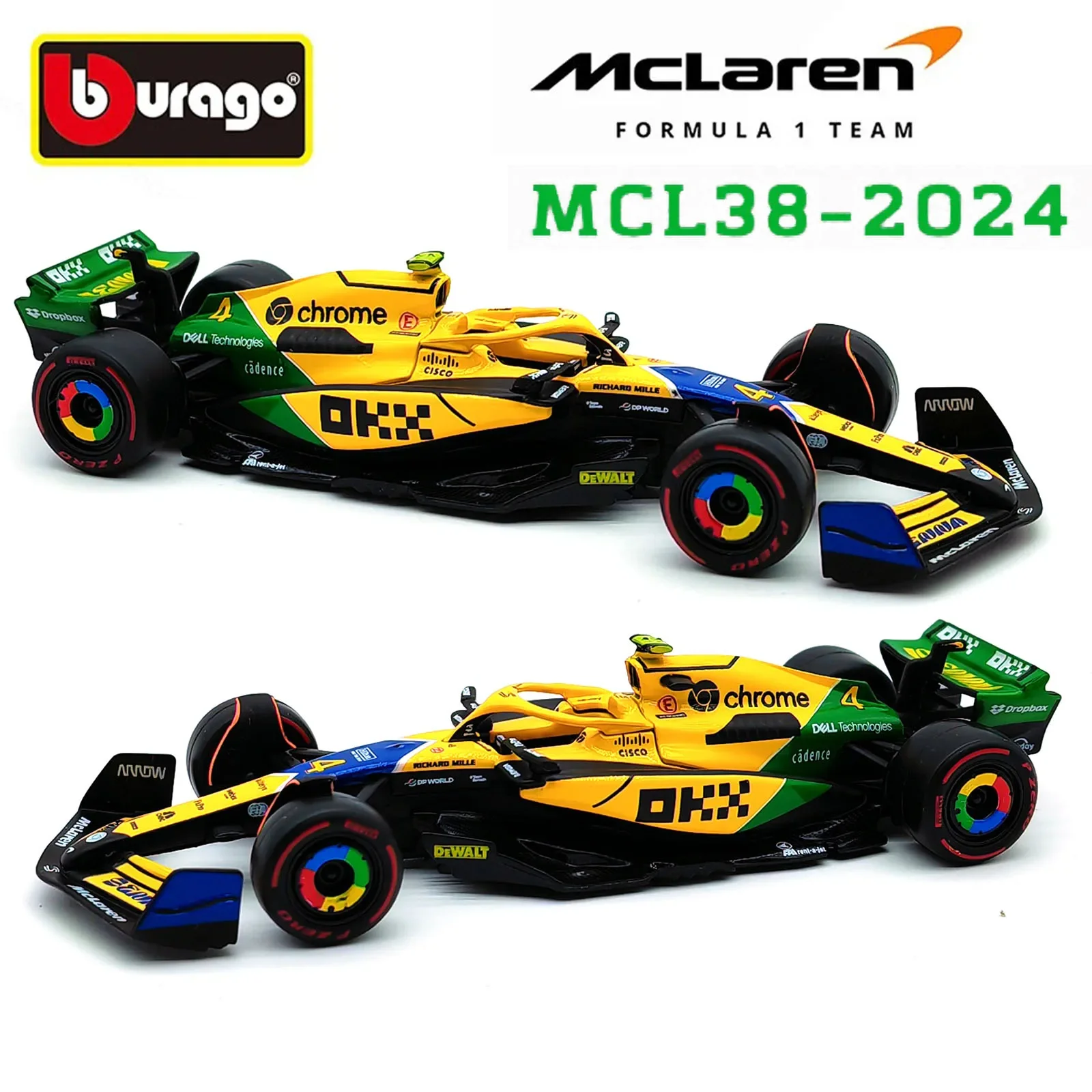 Bburago 1:43 2024 F1 Mclaren MCL38 Monaco Grand Prix Alloy Car Miniature Diecast Model #4 Lando Norris #81 Oscar Piastri Toy