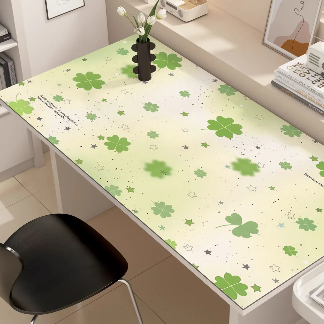 Leather Desk Pad Protector Four-leaf Clover Y2K Kawaii Mouse Pad Office Desk Mat Waterproof Non-Slip PU Desk Blotter Pad