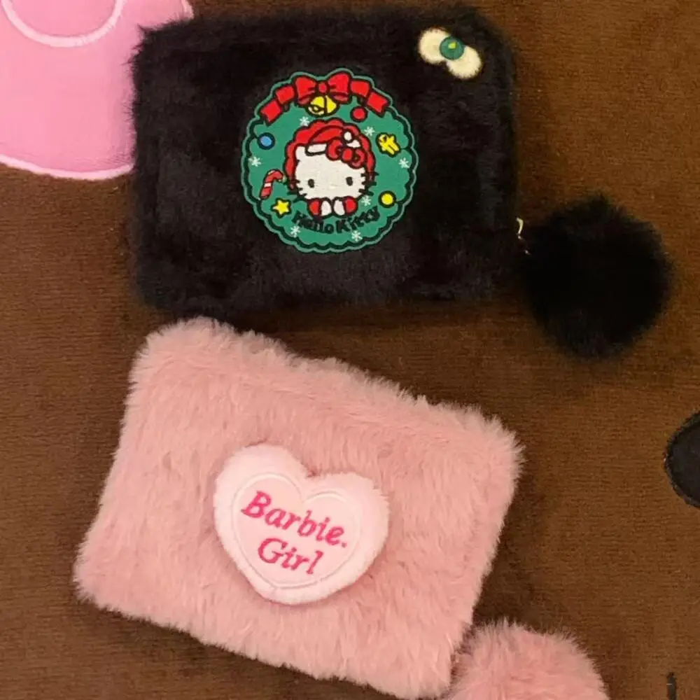 Sanrio Hello Kitty-cartera de felpa con cremallera de 13Cm, tarjetero, monedero, cambio suelto, cosméticos, almacenamiento multicapa, regalo de Navidad para Amiga