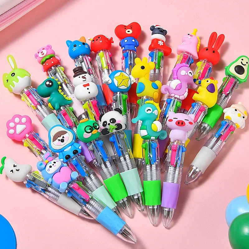 

20Pcs/Lot Cute Cartoon Mini 4Colors Ballpoint Pen Kawaii Animal Bunny Cat Multicolor Press Pens for Writing Kids Gift Stationery