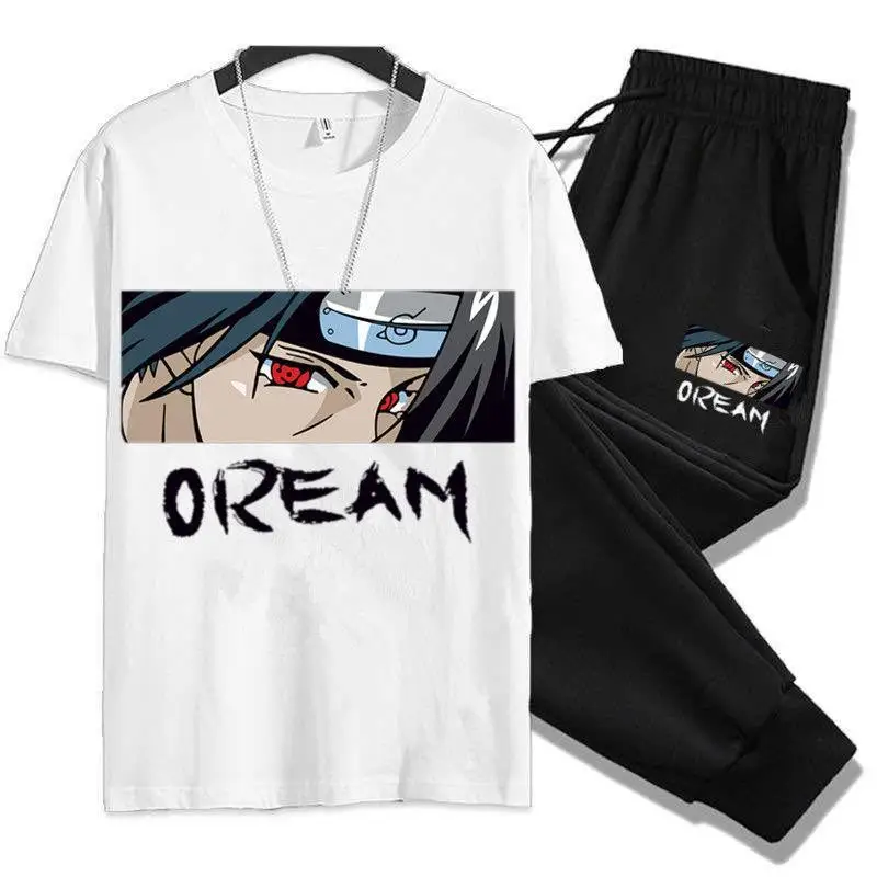 One Piece anime peripheral clothing youth sports suit Luffy Uchiha Itachi casual short-sleeved nine-quarter pants two-piece set