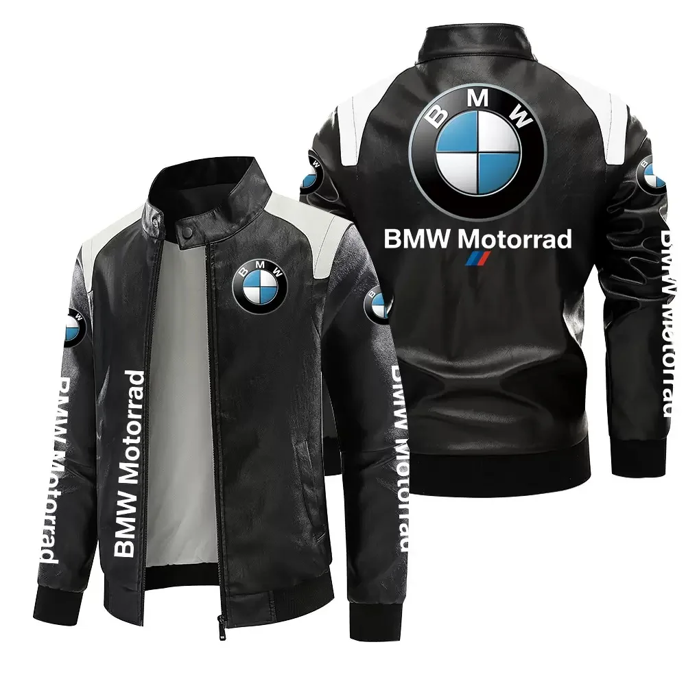 

BMW Motorcycle Logo Printed Men's Cycling Suit PU Leather Jacket Plus Velvet BMW M-Power Car Logo Men's Team Racing Suit