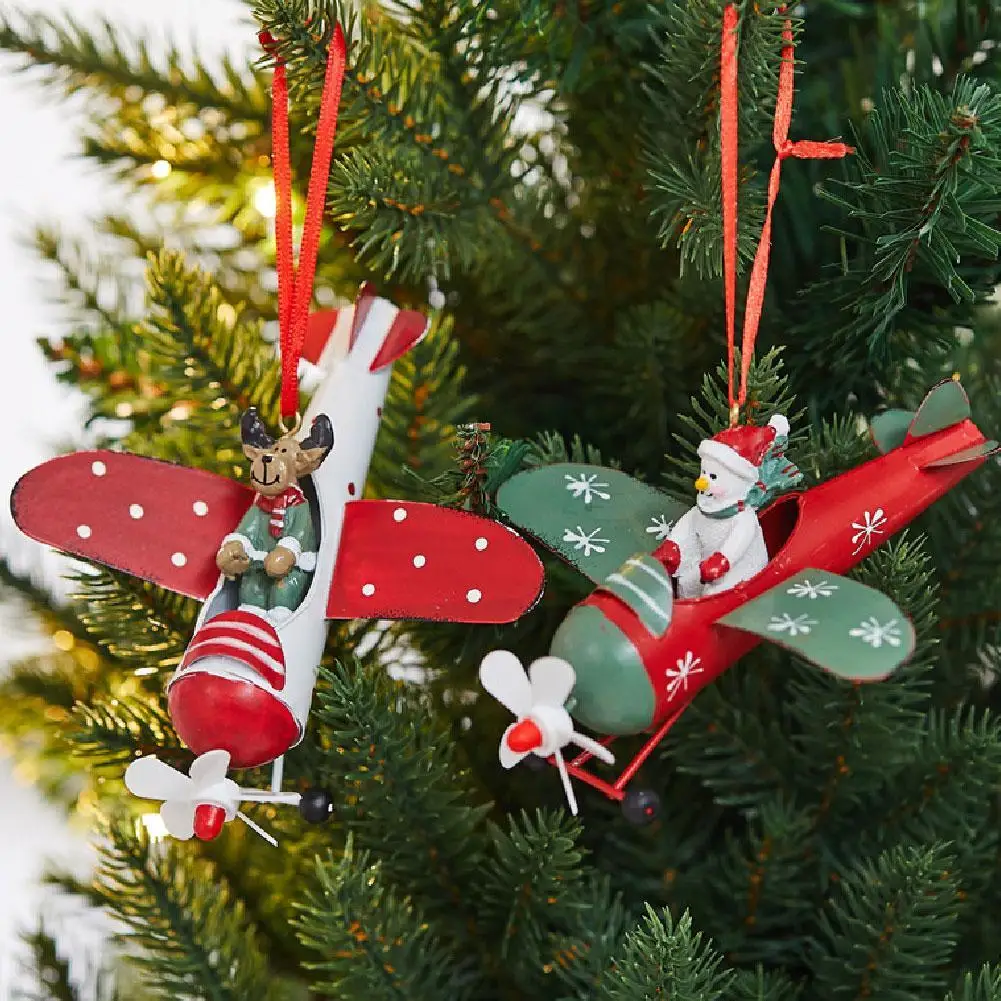 Retro Iron Christmas Pendant Antique Style Santa Claus Airplane Christmas Tree Hanging Decoration Ornaments Snowman Decorative