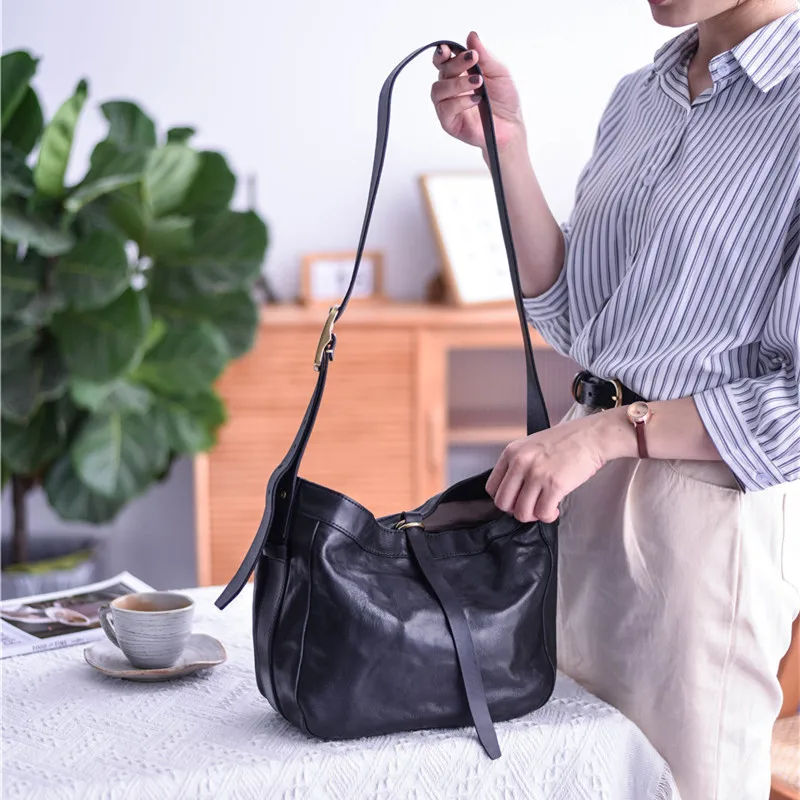 Casual designer luxury genuine leather women's shoulder bag Organizer hand-made real cowhide ladies black mother child bag