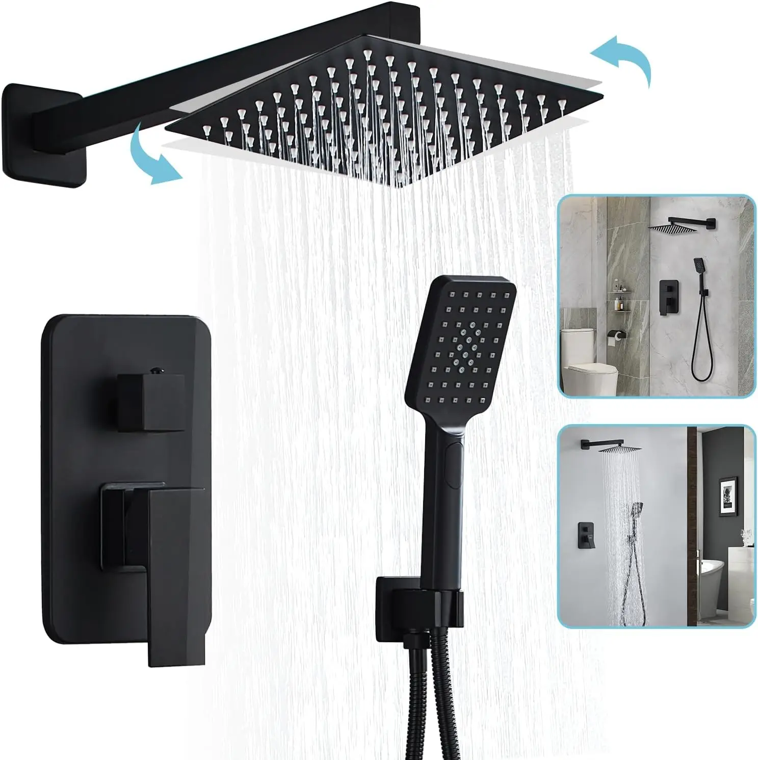 

8-Inch Black Shower System with Tub Spout, High-Pressure Rainfall Head and Handheld Faucets for Modern Bathroom