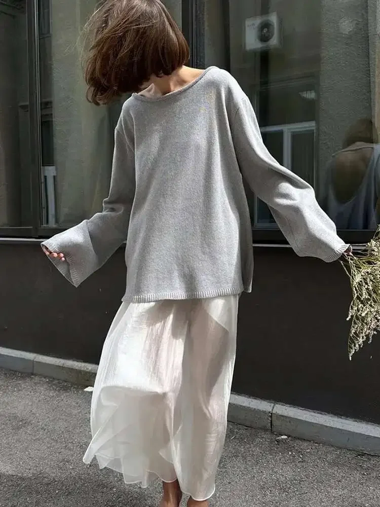 Damski sweter z dzianiny bawełnianej 100%, jesienny, bez pleców, luźny, modny, zimowy, casualowy, do noszenia na co dzień.