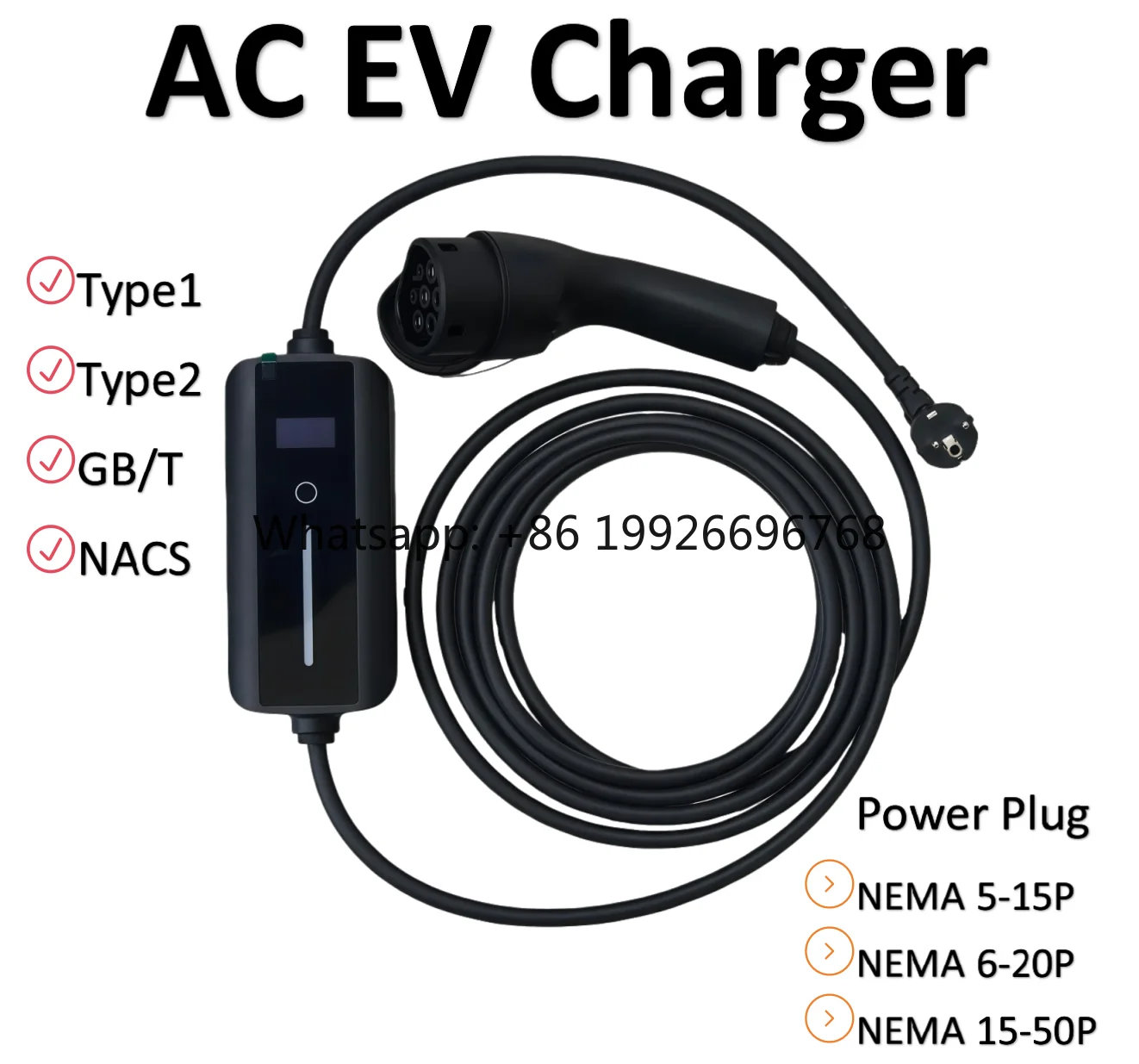 

New GB/T AC EV Charger NEMA 15-50P Power Plug Floor/Wall-Mounted 240V 1.92KW-7.6KW