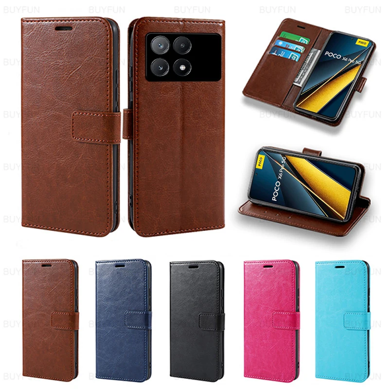 Flip Cover Leather Phone Case For Xiaomi Poco x6 Pro 5G Shell Book Stand Protection Fundas Poko Little Pocox6 x 6 pro pocox6pro