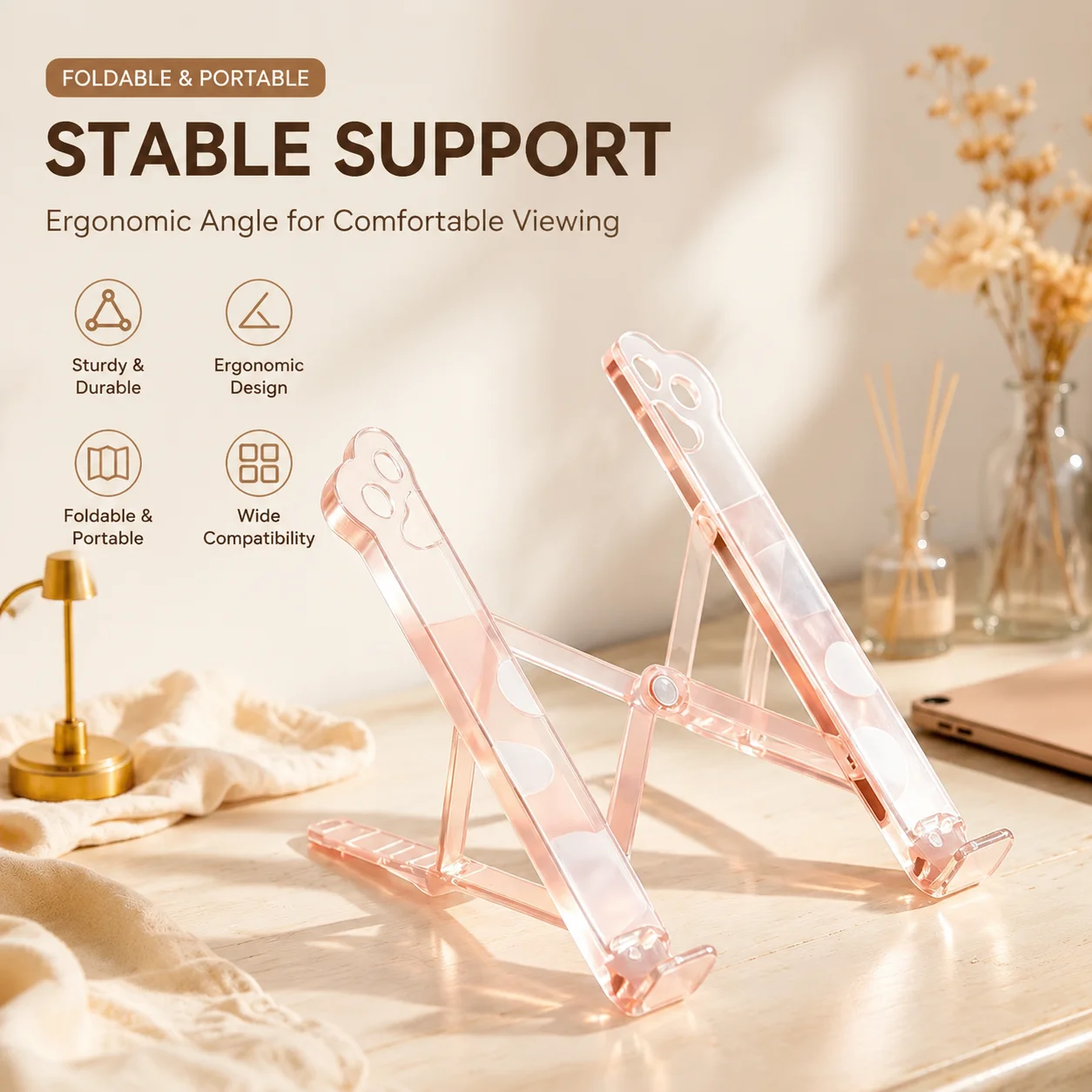 Aluminum Foldable Laptop Stand – Lightweight Ergonomic Notebook Riser with Cooling Vent for Desk or Travel