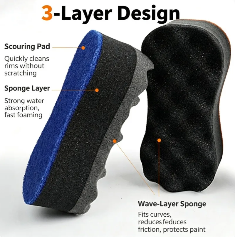High Density Car Washing Sponge 3-Layer Wave Magic Foam Sponge, Scratch-Free Car Cleaning Sponge for Vehicle Washing