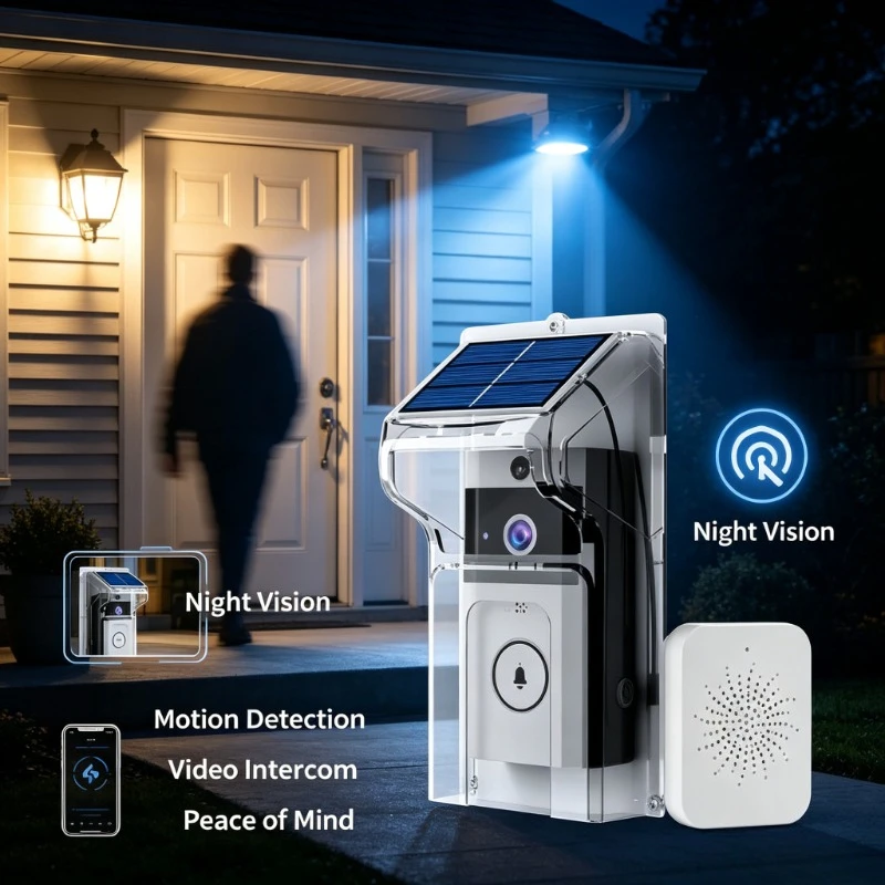Wireless Solar Video Intercom Peephole Camera WiFi Doorbell For Family Entry Real‑time View