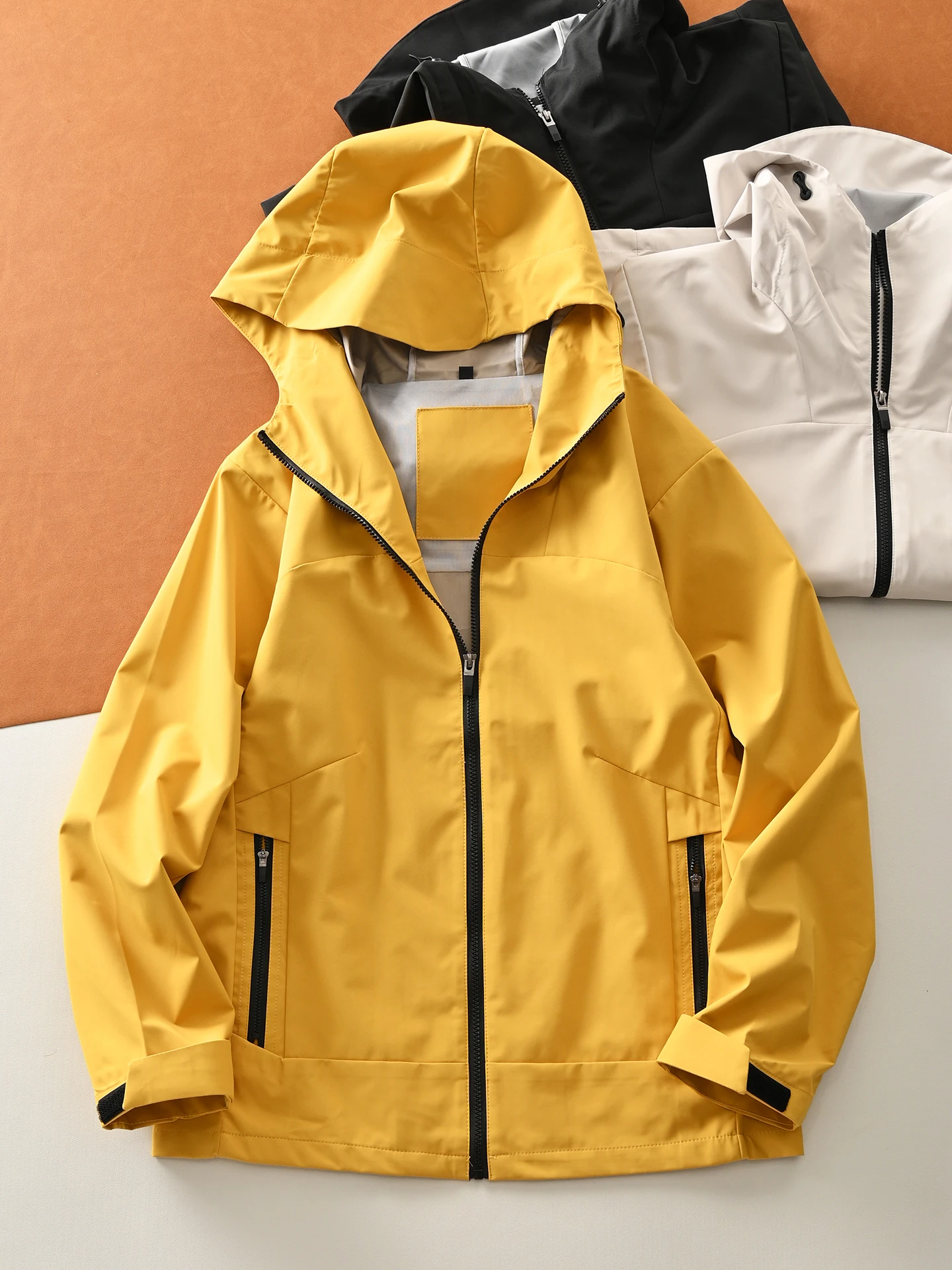 

Outdoor Men's Breathable Waterproof Windproof Thin Hooded Jaet Climbing Suit Coat Trendy Polyester Fiber Stand Version