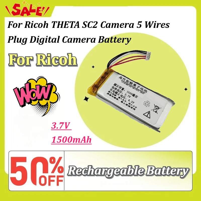 New 3.7V 1500mAh Rechargeable Lithium Ion Battery for Ricoh THETA SC2 Camera 5 Wires Plug Replacement Digital Camera Battery