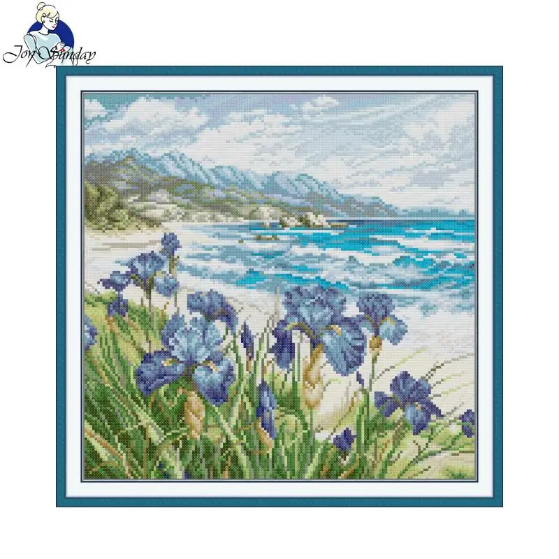 

Pre Printed Cross Stitch Kit 14/16/11CT Easy Embroidery Set Joy Sunday Seaside Scenery2 Full Embroidery Kit Gift Art Wall Decor