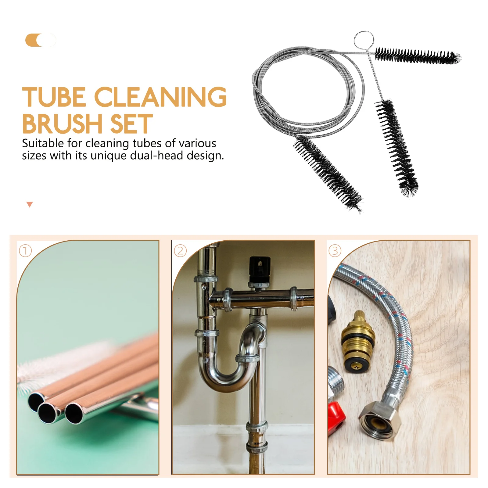 

Tube Cleaning Brush Set Dual Head Spring Brush For Pipe Drain Clog Removal Long Stainless Steel Nylon Cleaner Tool Plumbing