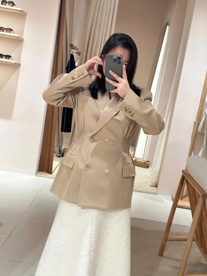 

Korean version of British style women's suit, British style loose straight tube double breasted small suit jacket, handsome